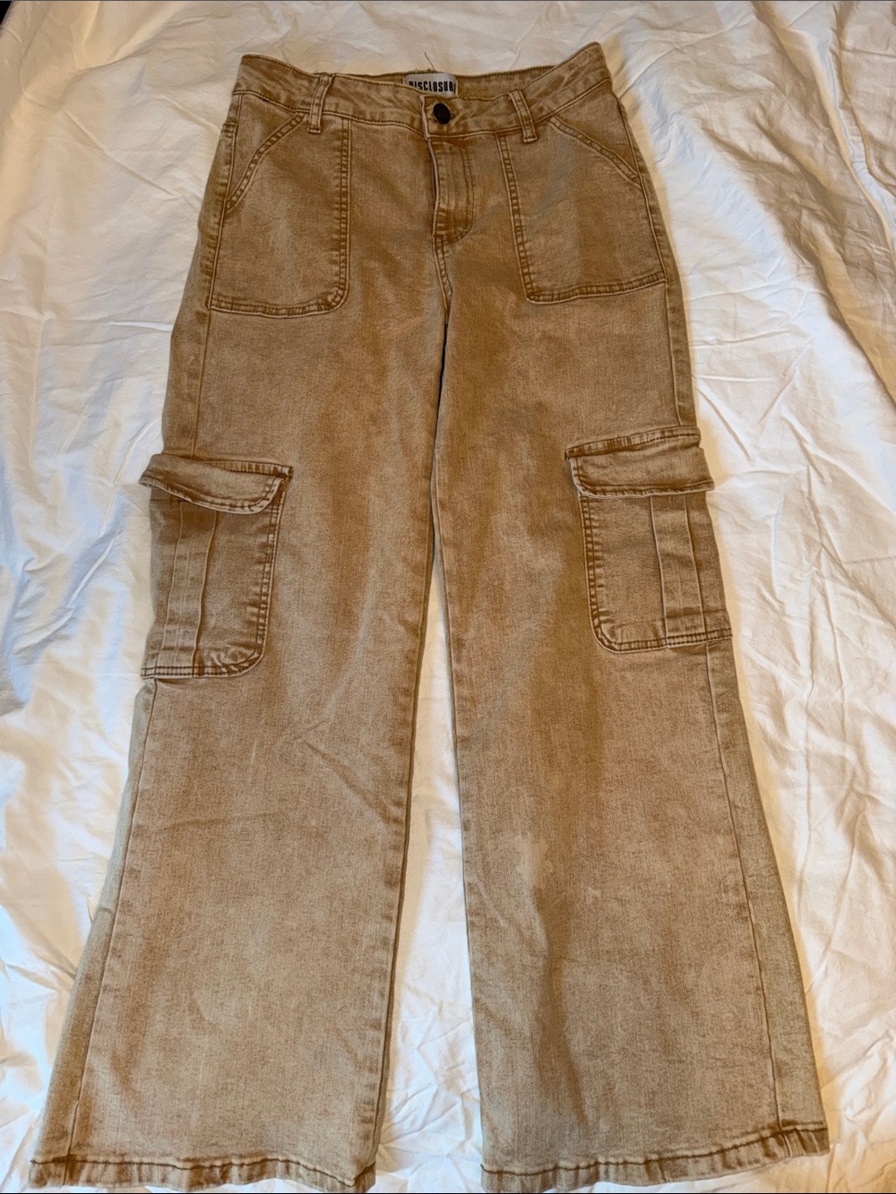 DISCLOSURE Beige High-Rise Jeans with Front Patch Pockets